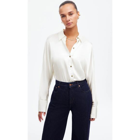 Madewell Tops - Madewell | NWOT Satin Dolman Button-Up Shirt Winter White | Sz M